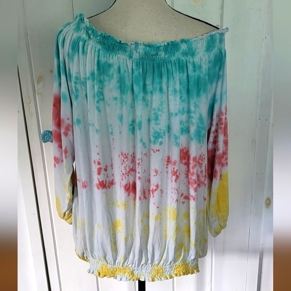 Reese Dipdye Tie Dye Smock Off The Shoulder Top Size 1X - Picture 3 of 11